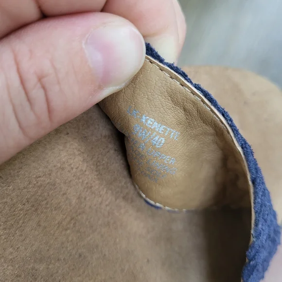 Lucky Brand Kennette Blue Suede Wedge Heels Sandals Size 9W Wide Ankle Strap - Picture 6 of 10